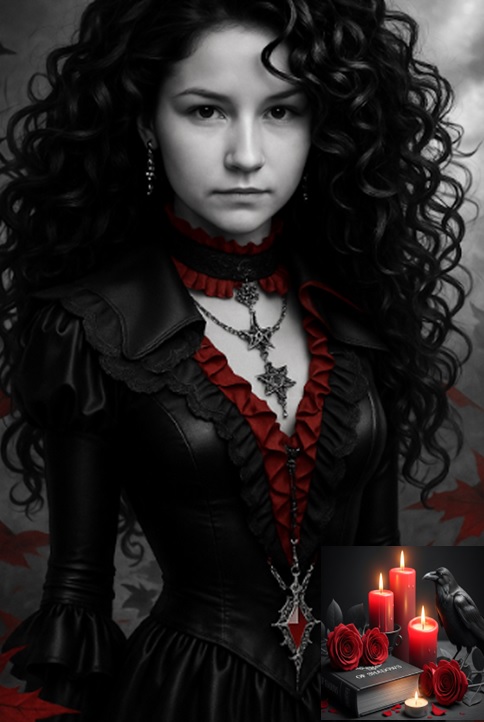 Lehna Valduciel caracterizada como bruja oscura
